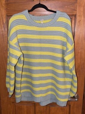 Free People Striped Crewneck Sweater in Yellow and Gray - Women's Pullover